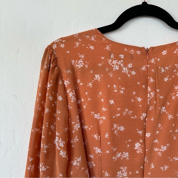 Ever After Orange Floral Long Sleeve Tiered Mini Dress Size Large - Picture 11 of 13